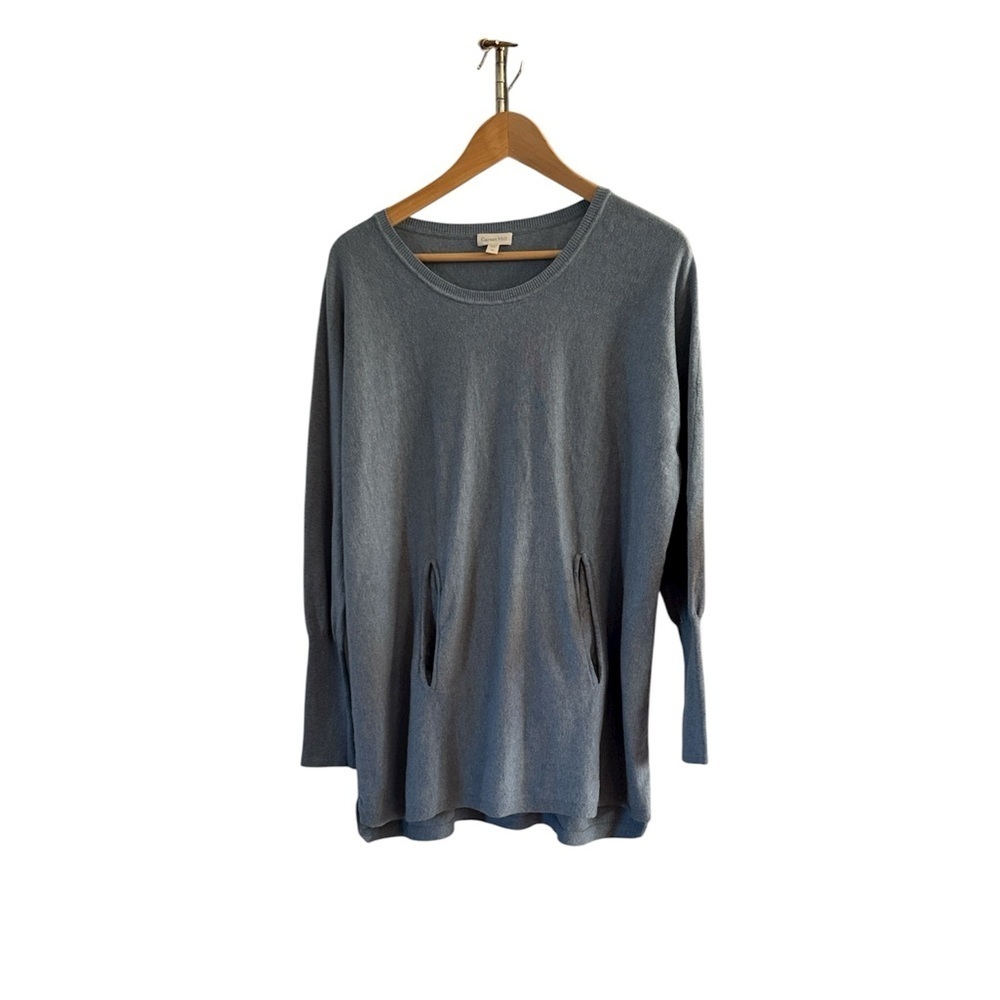 Garnet Hill Blue Long Sleeve Pocket Detail Organic Cotton Tunic Sweater size M